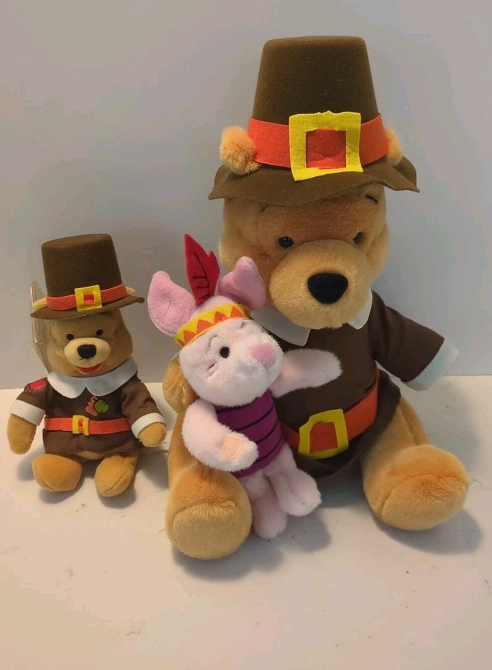 Disney Store Thanksgiving Plush Lot - 13" Pilgrim Pooh & Piglet + 7" Pooh NWT